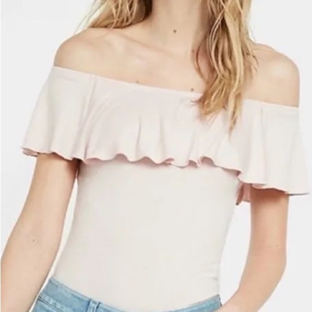 Express Pink Off-Shoulder Ruffle Bodysuit - Picture 4 of 4
